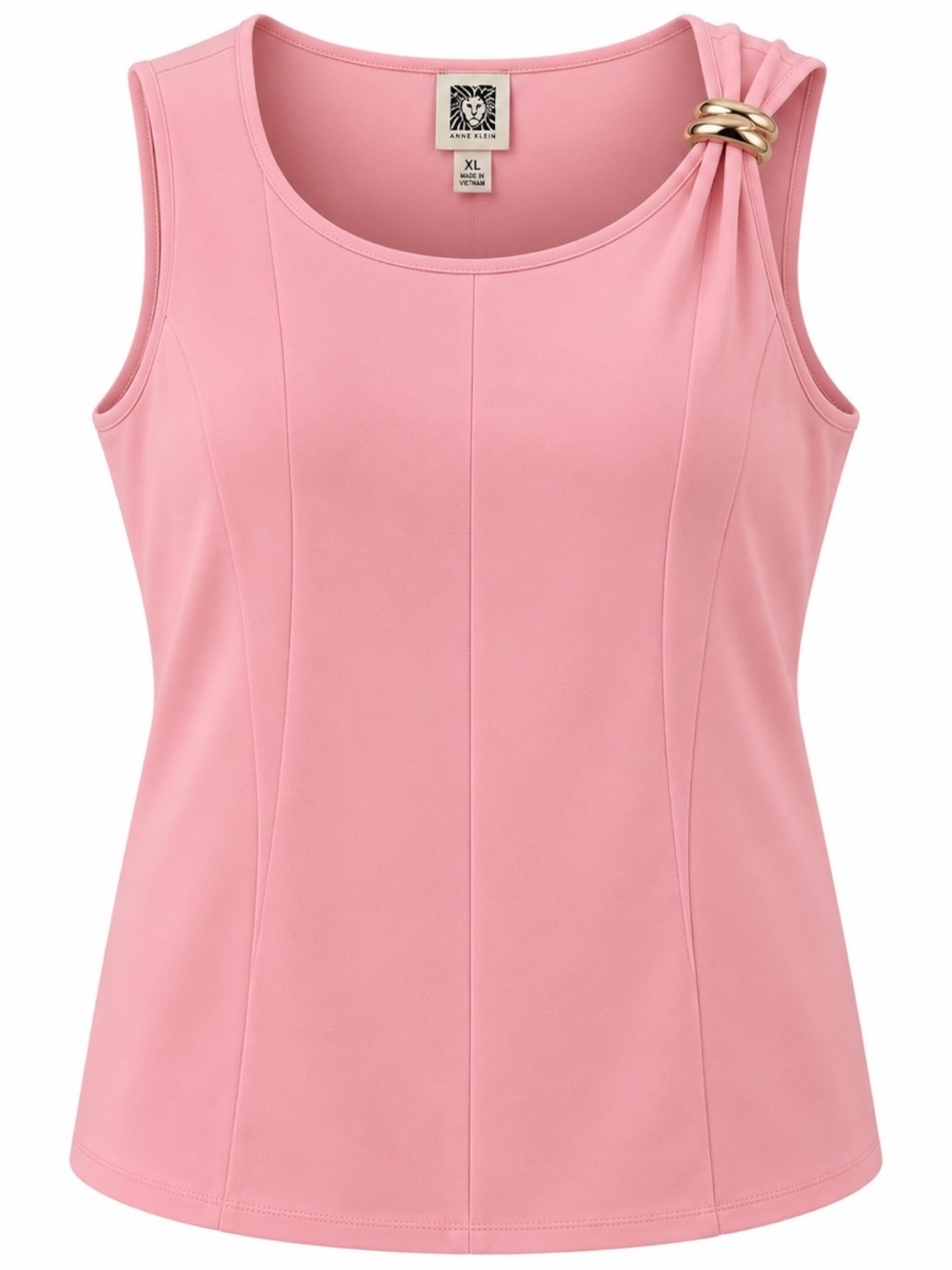 Anne Klein XL Powder Pink Sleeveless Knit Top Gold Hardware NWT Stretch